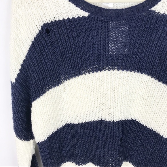 NWT Cotton Emporium Distressed Striped Sweater - Picture 3 of 5